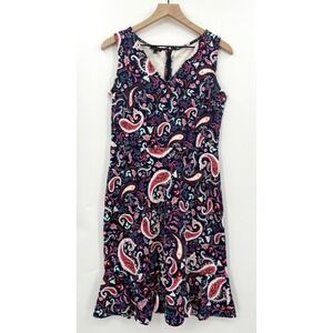 Talbots Dress Womens Small Blue Pink Paisley Cotton Ruffle Colorful